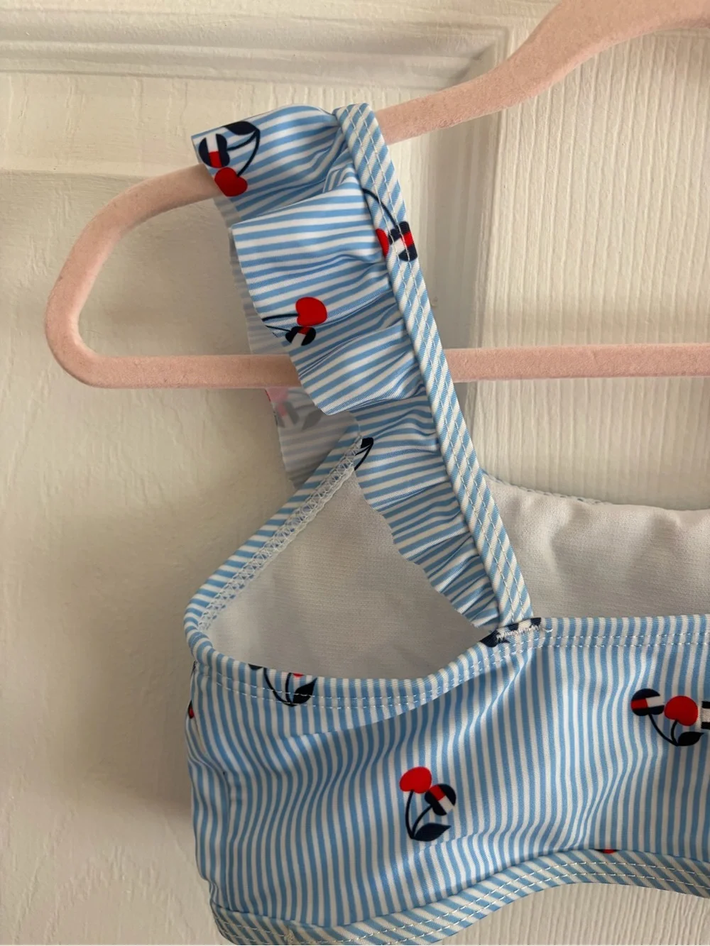 Tommy Hilfiger Light Blue/White Striped Kids Bikini w/Tommy Logo Cherry Print -6